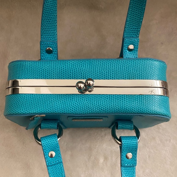 Vintage Isabella Fiore Rectangle Handbag Turquoise Green Silver Clasp Closure - Picture 7 of 12